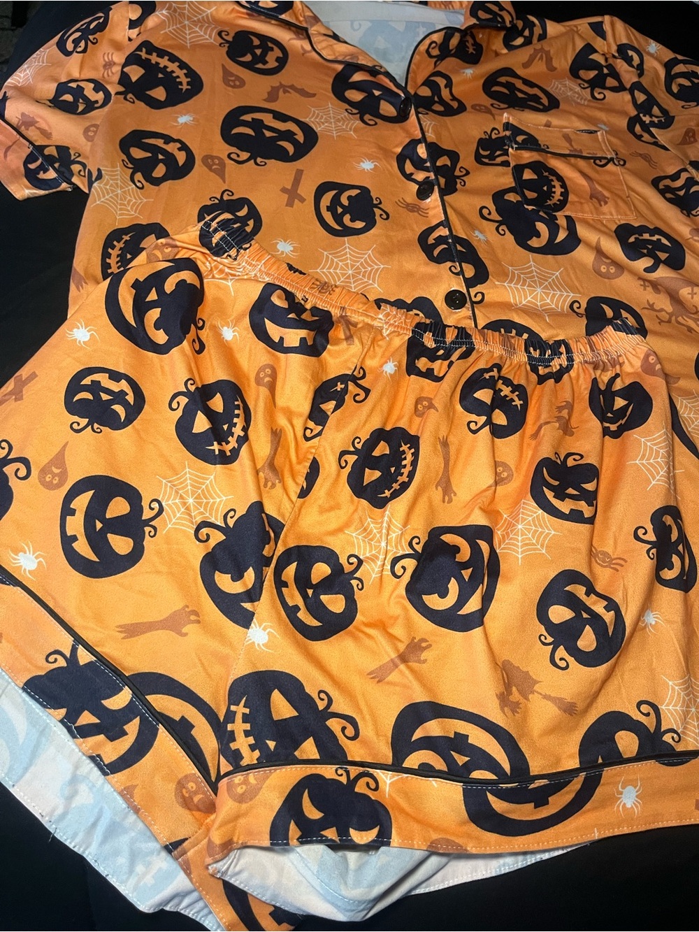 Women Halloween Pumpkin Pajama Set - Orange